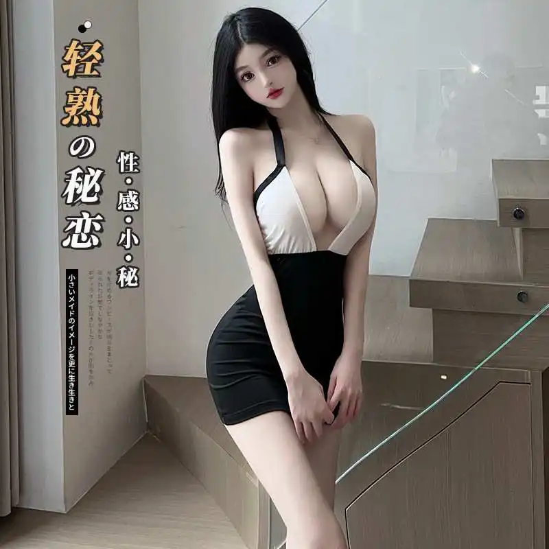 秘書風クロスホルターボディコン：深Vカップ×ハイウエスト切替