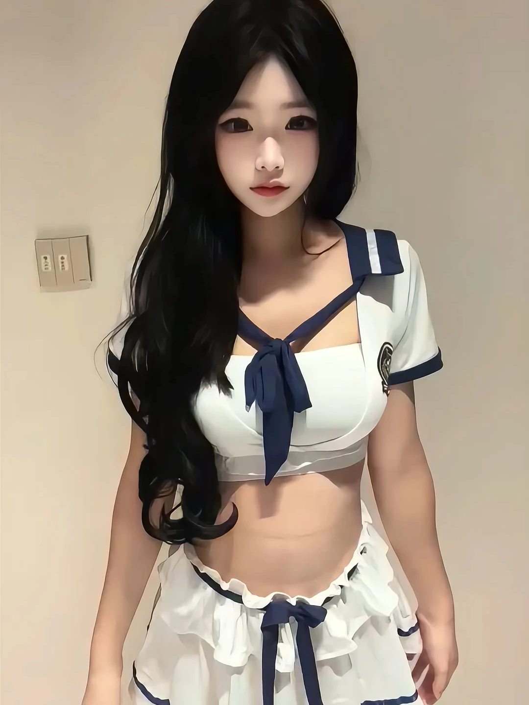 セーラー風クロップドセット — セーラーカラー×フリルスカート