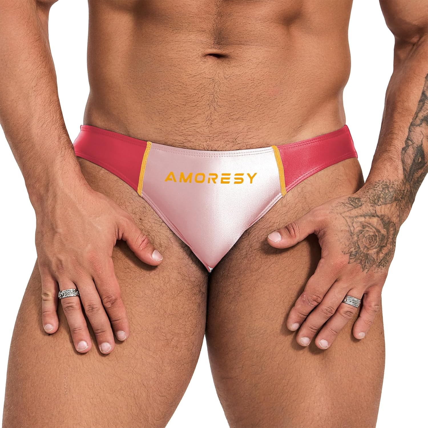 [AMORESY] Oceanus コレクション スパンデックス カラーブロック ウルトラ ローライズ スイム ブ…