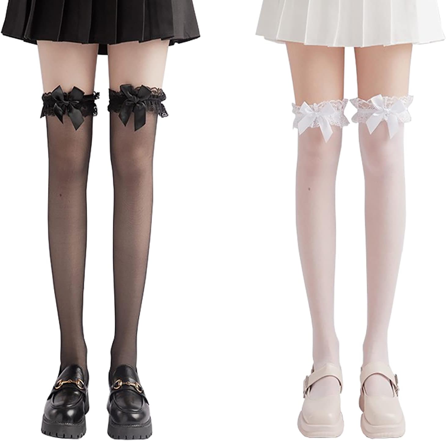 [LIKENNY] ニーハイソックス 靴下 2点セット（黒+白）セクシー ハイソックス 美脚 cosplayや制服…